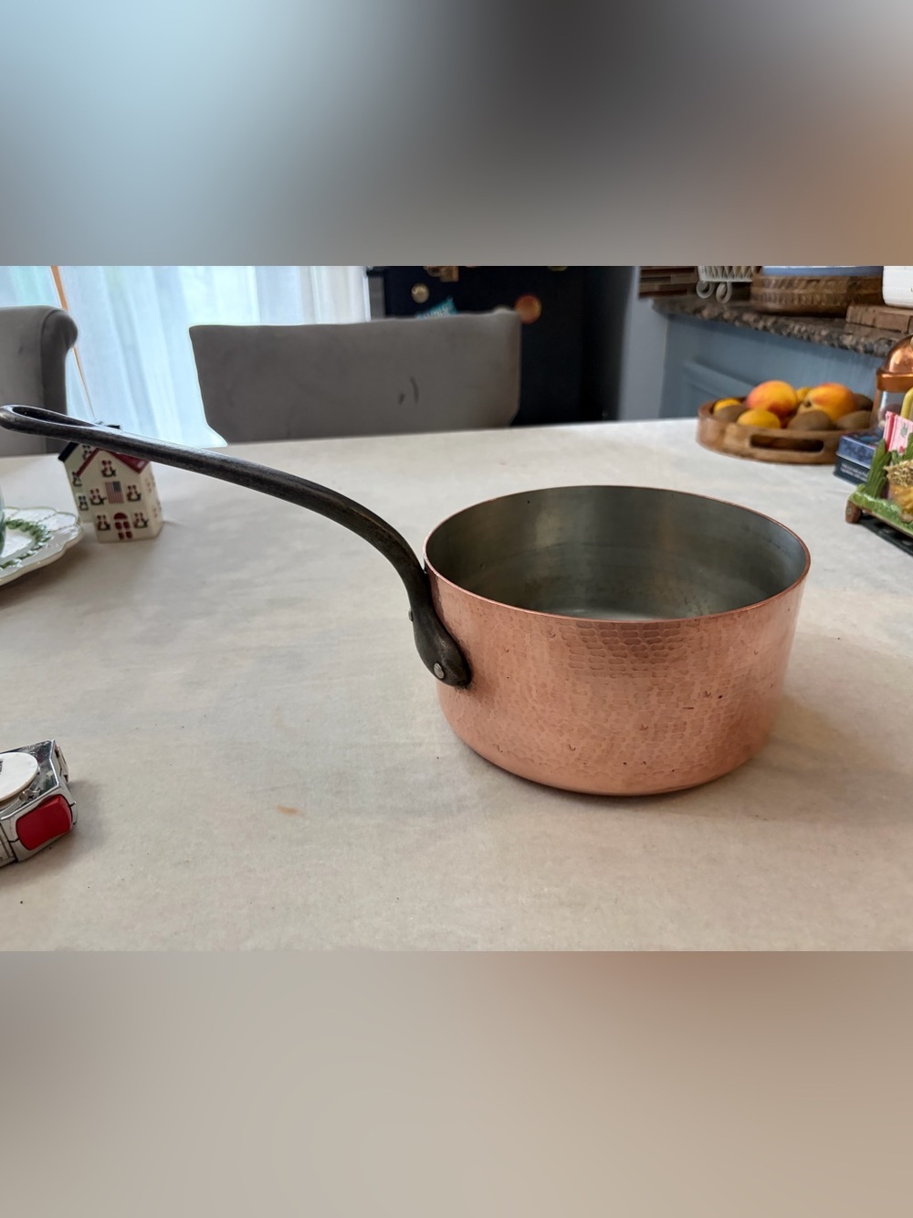Hammered Copper Saucepan with Long Handle - Copper Finish